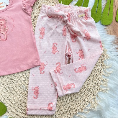 Conj. Blusa Cavalo Marinho e Calça Pantacourt - Rose